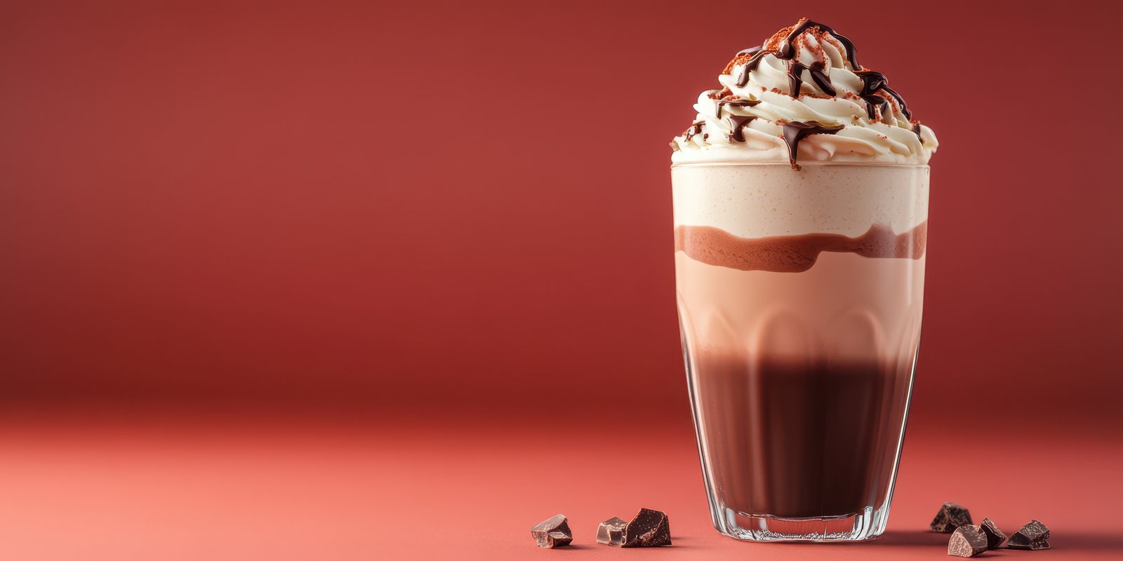 Creamy chocolate milkshake topped with whipped cream and chocolate drizzle